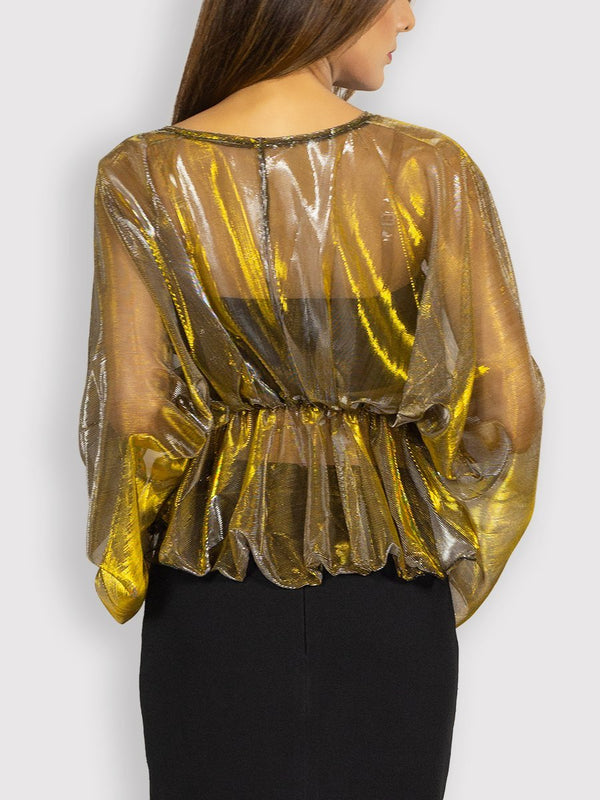 Fash Official Tops Sheer Metallic Gold Top with Black Tube Inside