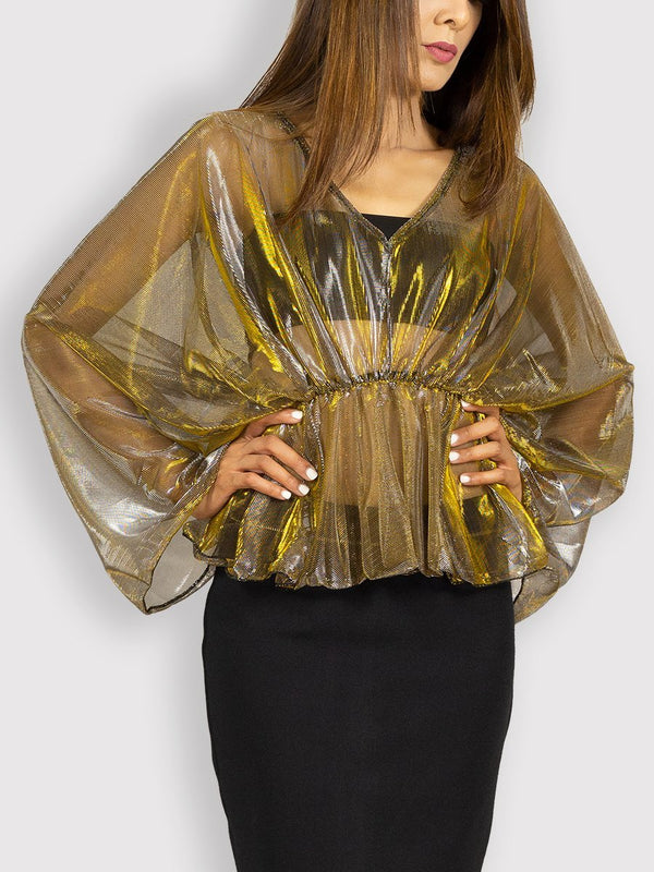 Fash Official Tops Sheer Metallic Gold Top with Black Tube Inside
