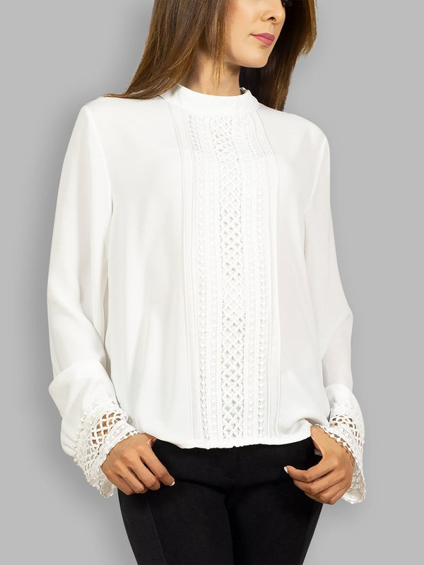 Fash Official Tops White Blouse Top with Lace