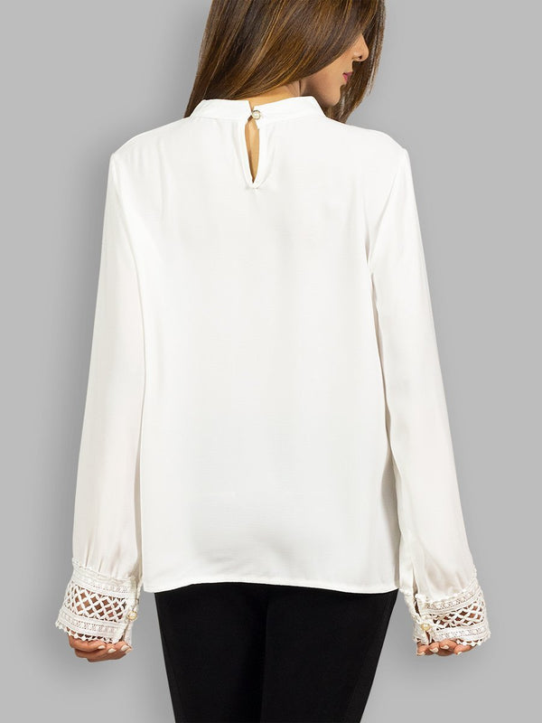 Fash Official Tops White Blouse Top with Lace
