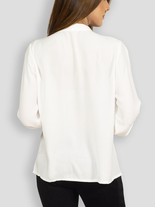 Fash Official Tops White Blouse Top with Long Strap and Brooch