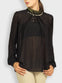 Black Blouse Top with Gold Threaded Frill and Beaded Neckline