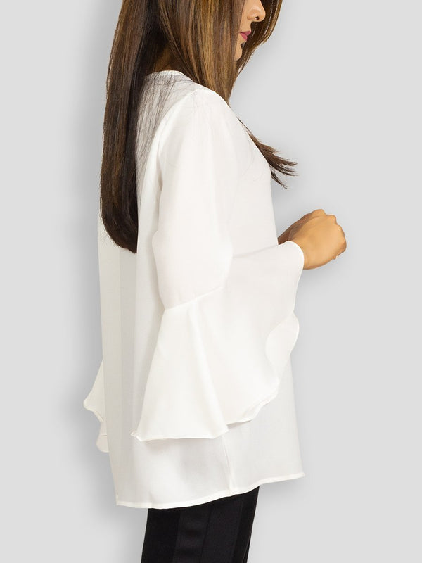 Fash Official Tops XS-M White Blouse Top with Brooch