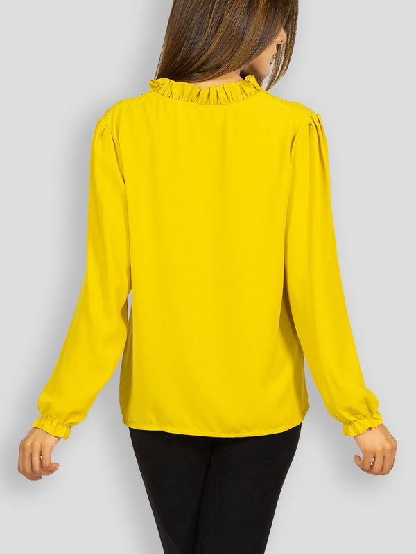 Fash Official Tops Yellow Blouse Top with Lace and Ruffles